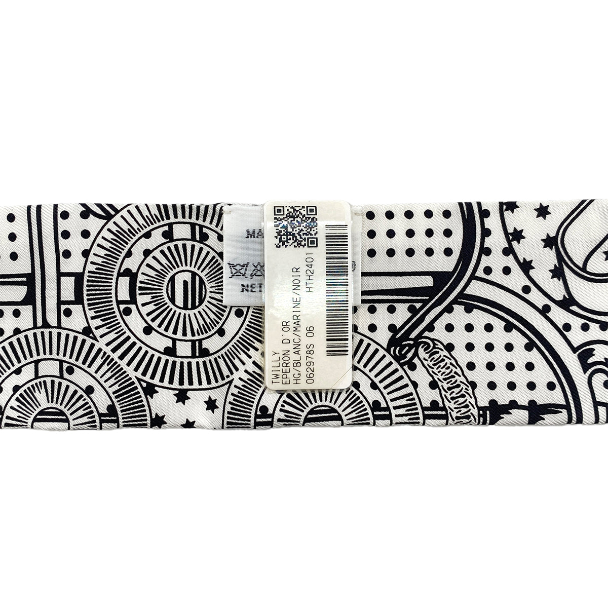 HERMES TWILLY EPERON D'OR SCARF WHITE NAVY BLACK SILK 90296735