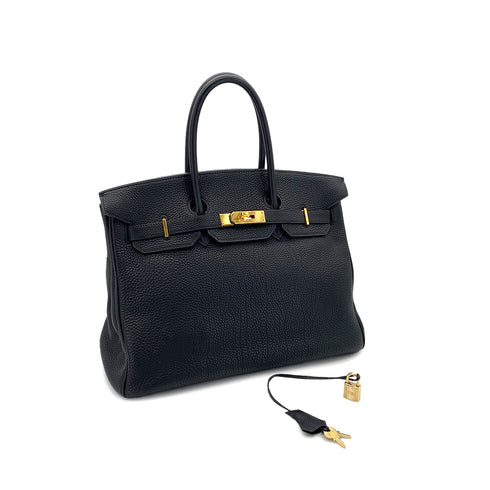 HERMES BIRKIN 35 BLACK TOGO HAND BAG □E GHW 90297252 - PURPOSE