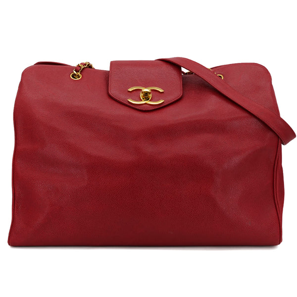 CHANEL VINTAGE SUPER MODEL BIG COCO CHAIN TOTE BAG RED CAVIAR SKIN 90297254 - PURPOSE