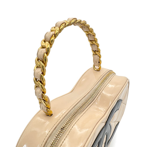 CHANEL VINTAGE MATELASSE HEART VANITY HAND BAG BEIGE BLACK ENAMEL 90297257