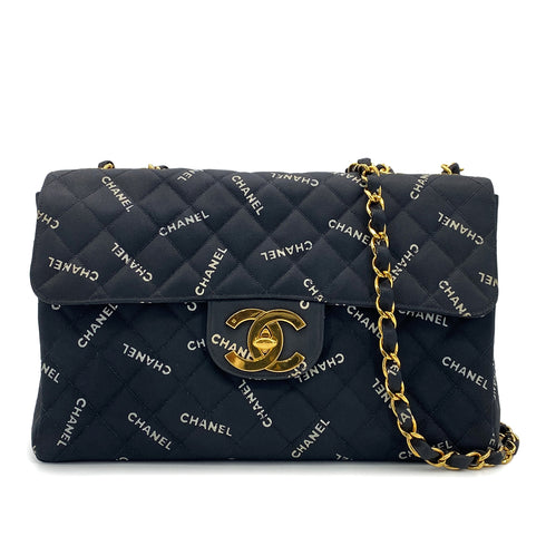 CHANEL VINTAGE MAXI MATELASSE 34 LOGO CHAIN SHOULDER BAG BLACK CANVAS 90297258 - PURPOSE
