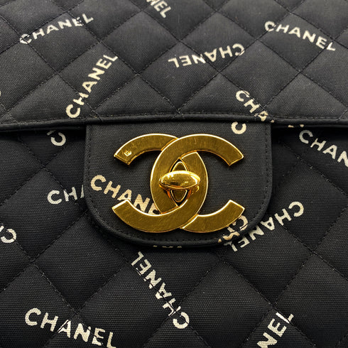 CHANEL VINTAGE MAXI MATELASSE 34 LOGO CHAIN SHOULDER BAG BLACK CANVAS 90297258 - PURPOSE