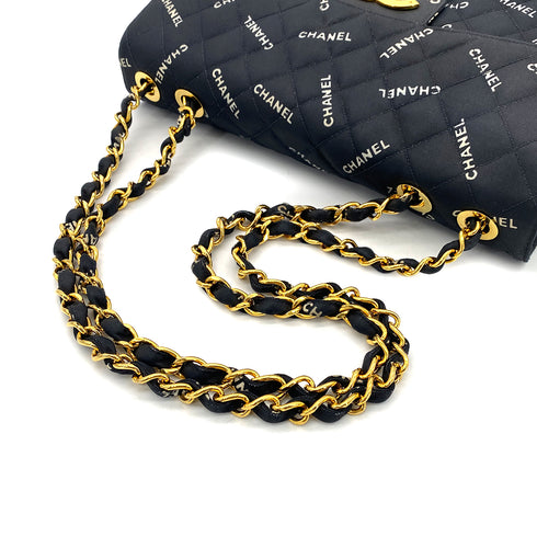 CHANEL VINTAGE MAXI MATELASSE 34 LOGO CHAIN SHOULDER BAG BLACK CANVAS 90297258 - PURPOSE