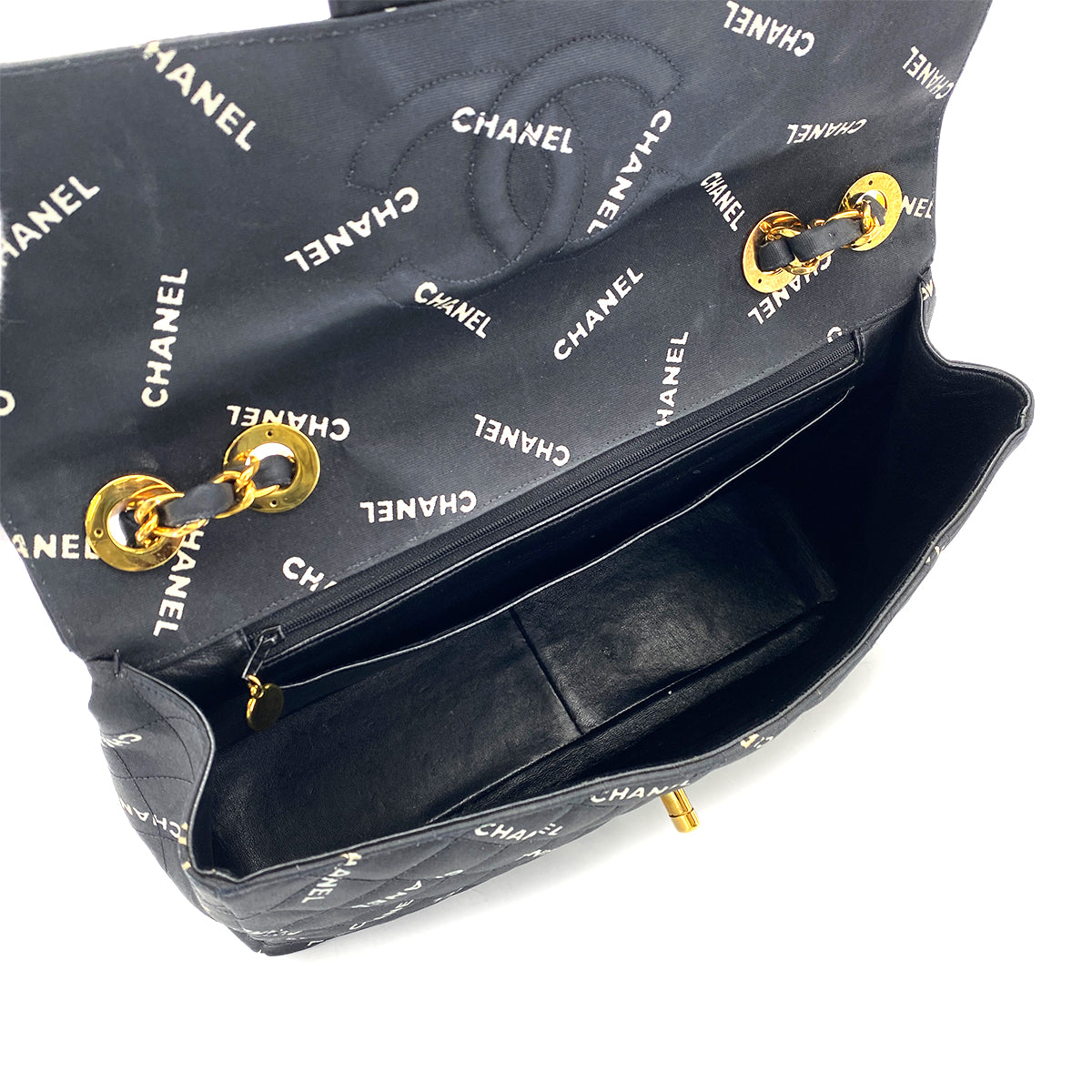 CHANEL VINTAGE MAXI MATELASSE 34 LOGO CHAIN SHOULDER BAG BLACK CANVAS 90297258