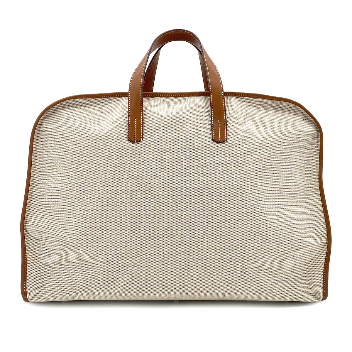 HERMES FEU DOU VOYAGE FAUVE ECRU VEAU BARENIA TOILE H BOSTON BAG □L 90297259