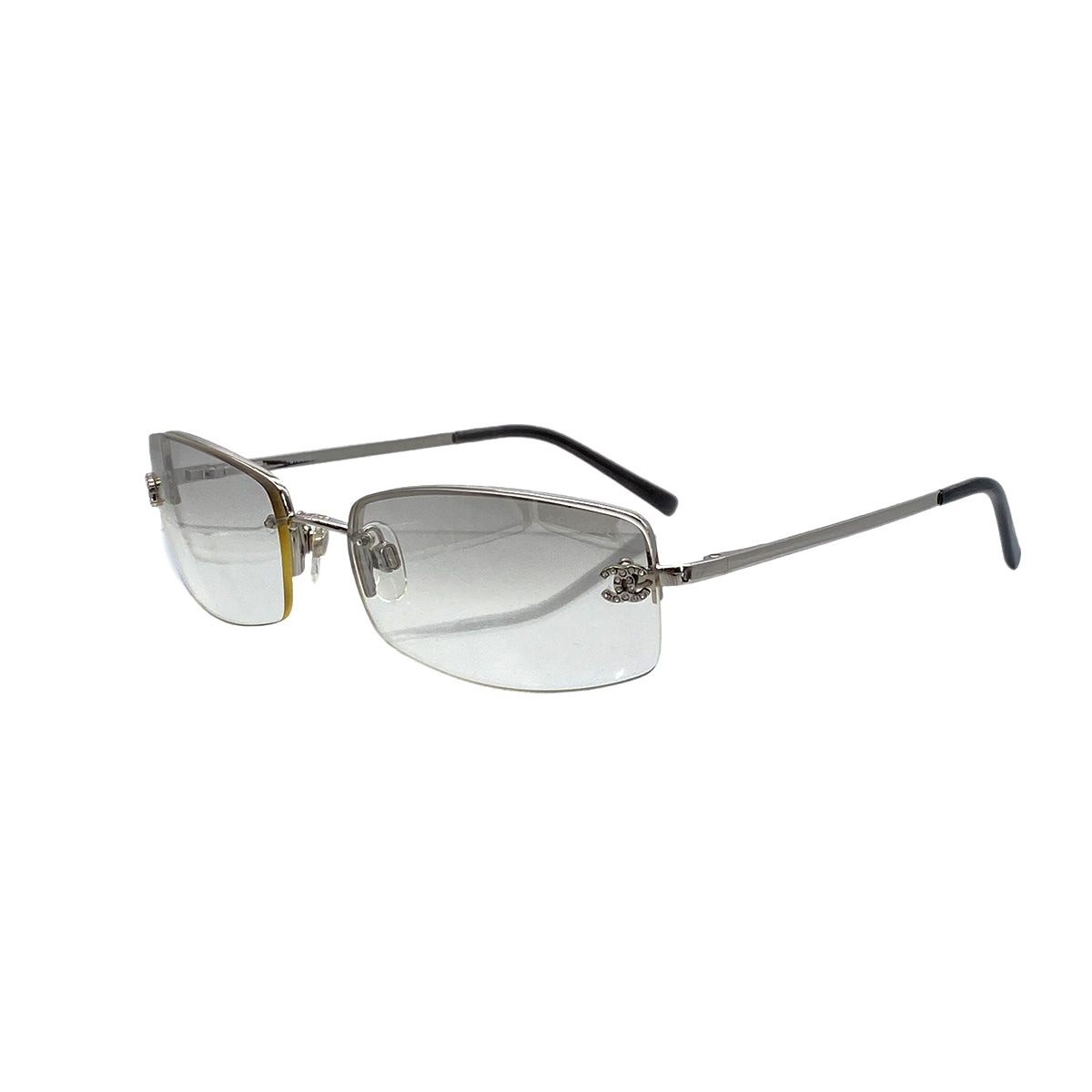 CHANEL SUNGLASSES COCOMARK RHINESTONE CLEAR SILVER EYEWEAR 90297260