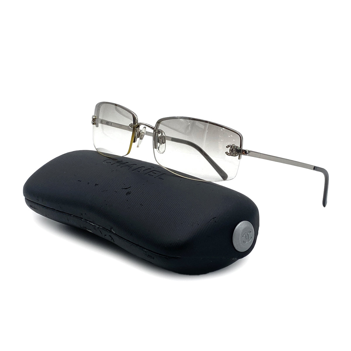 CHANEL SUNGLASSES COCOMARK RHINESTONE CLEAR SILVER EYEWEAR 90297260