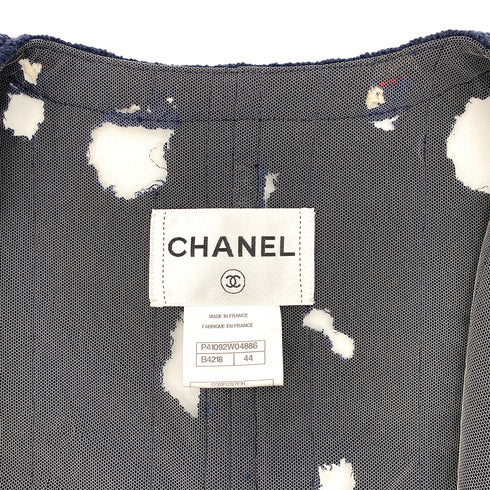 CHANEL COLLARLESS JACKET NAVY TWEED COTTON 44 P41 RTW 90297266