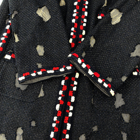 CHANEL COLLARLESS JACKET NAVY TWEED COTTON 44 P41 RTW 90297266