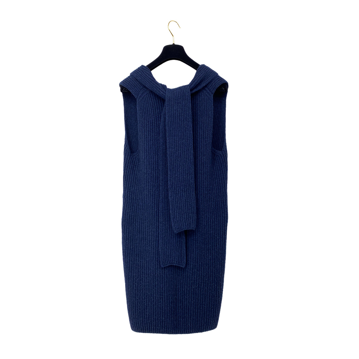 CHANEL VINTAGE COCOMARK LOGO SLEEVELESS KNIT DRESS NAVY CASHMERE 42 08C RTW 90297267