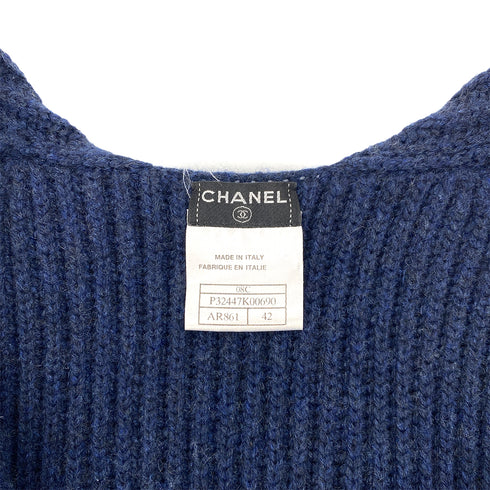 CHANEL VINTAGE COCOMARK LOGO SLEEVELESS KNIT DRESS NAVY CASHMERE 42 08C RTW 90297267