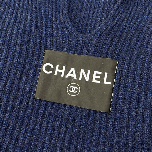 CHANEL VINTAGE COCOMARK LOGO SLEEVELESS KNIT DRESS NAVY CASHMERE 42 08C RTW 90297267