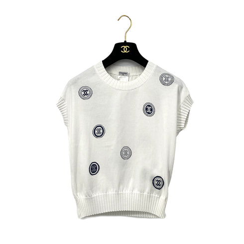 CHANEL VINTAGE COCOMARK SLEEVELESS KNIT TOPS WHITE COTTON 42 01P RTW 90297268