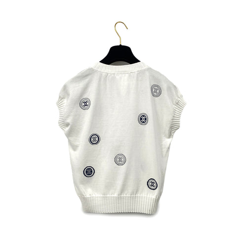 CHANEL VINTAGE COCOMARK SLEEVELESS KNIT TOPS WHITE COTTON 42 01P RTW 90297268