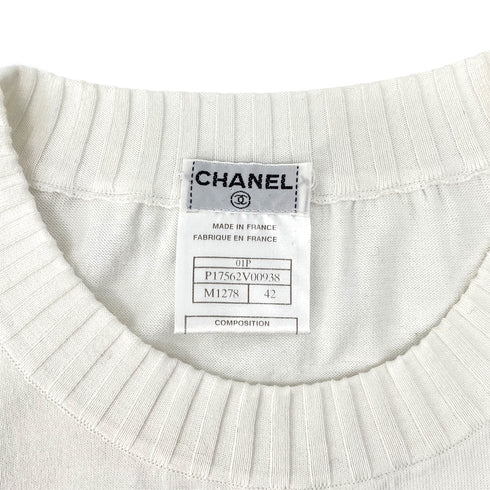 CHANEL VINTAGE COCOMARK SLEEVELESS KNIT TOPS WHITE COTTON 42 01P RTW 90297268