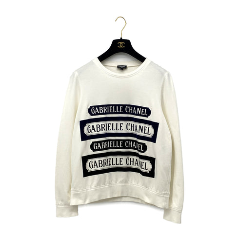 CHANEL GABRIELLE LONG SLEEVE SWEATSHIRT WHITE COTTON 40 P57 RTW 90297269