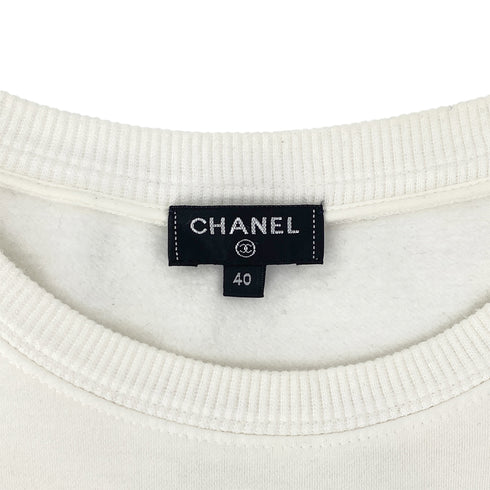 CHANEL GABRIELLE LONG SLEEVE SWEATSHIRT WHITE COTTON 40 P57 RTW 90297269