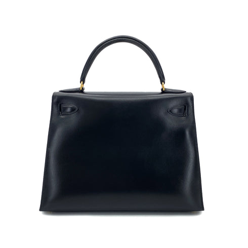 HERMES KELLY 28 SELLIER BLACK BOXCALF HAND SHOULDER BAG □A GHW 90297514 - PURPOSE