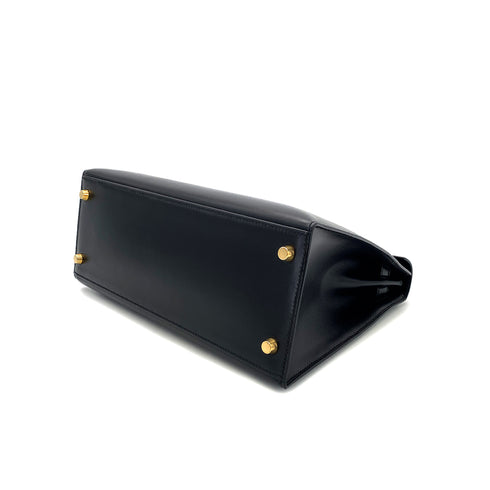 HERMES KELLY 28 SELLIER BLACK BOXCALF HAND SHOULDER BAG □A GHW 90297514 - PURPOSE