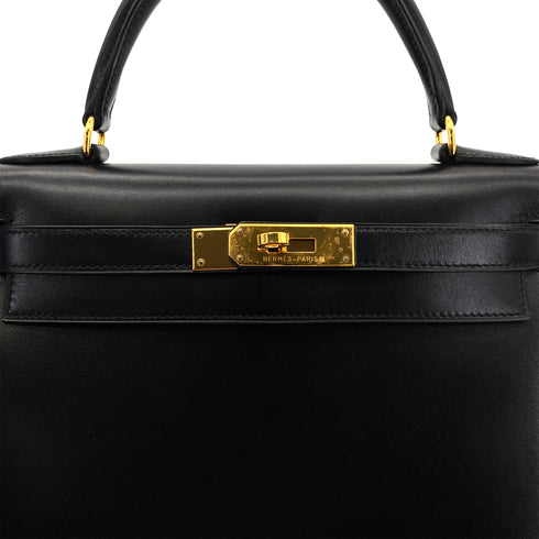 HERMES KELLY 28 SELLIER BLACK BOXCALF HAND SHOULDER BAG □A GHW 90297514 - PURPOSE