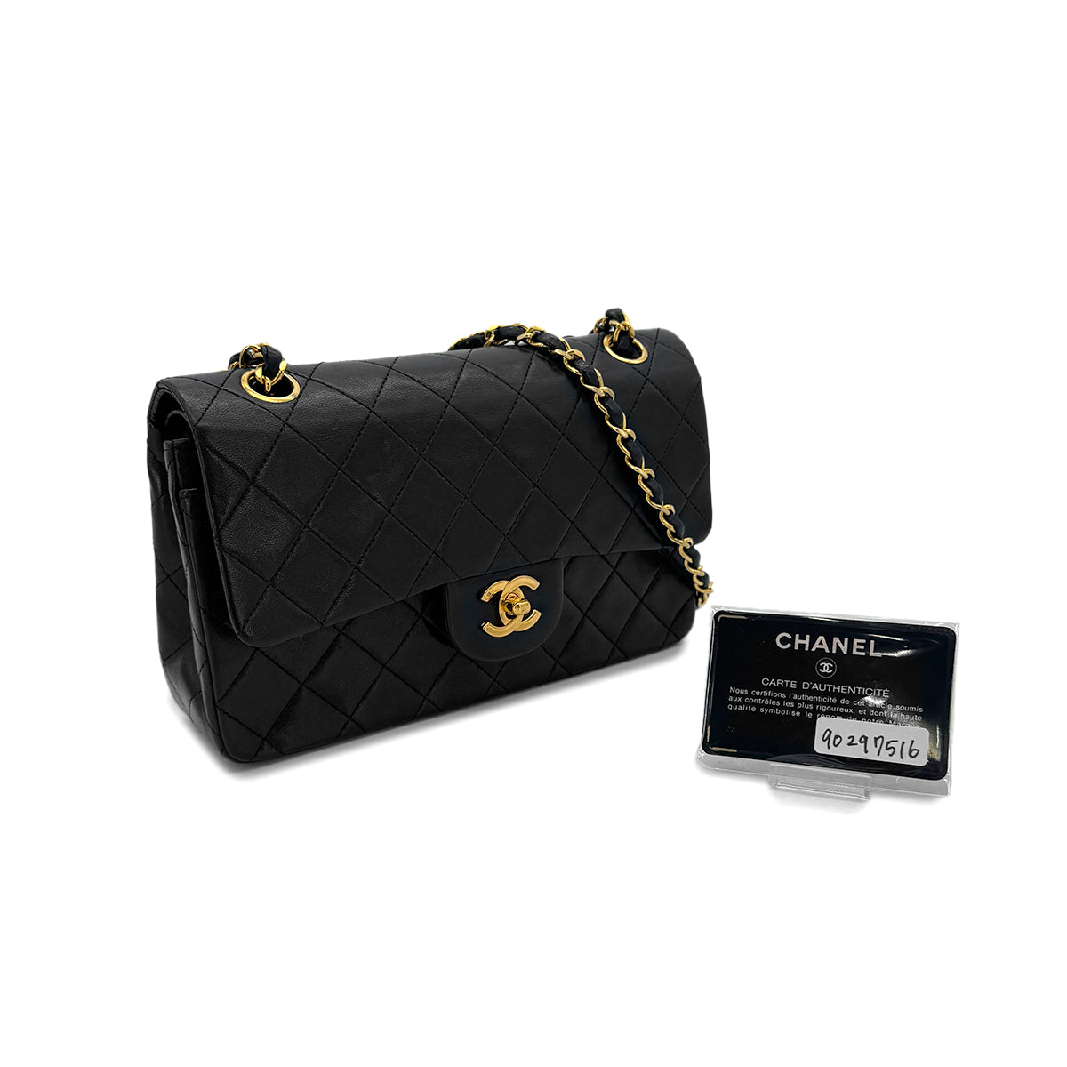 CHANEL VINTAGE CLASSIC FLAP SMALL CHAIN SHOULDER BAG BLACK LAMB SKIN 90297516