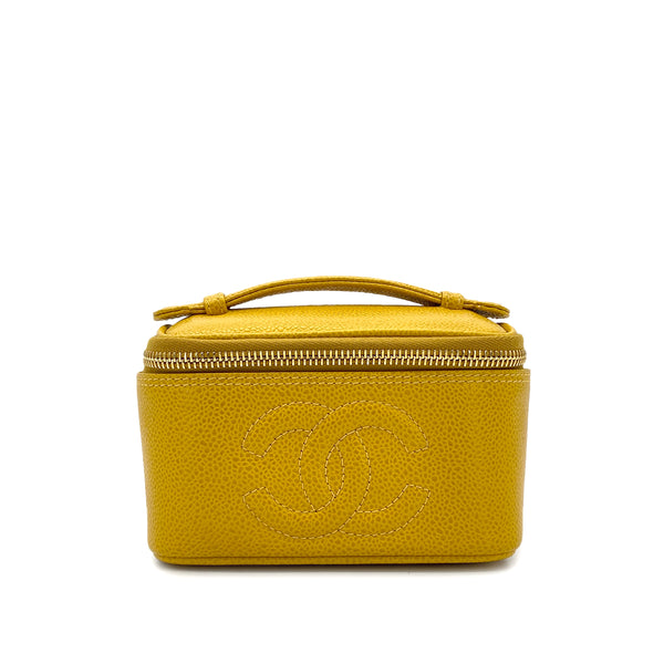 CHANEL VINTAGE MINI VANITY HAND BAG YELLOW CAVIAR SKIN 90297519