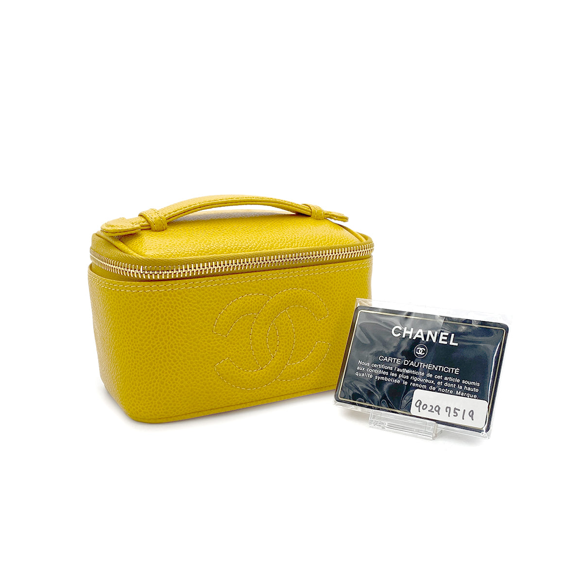 CHANEL VINTAGE MINI VANITY HAND BAG YELLOW CAVIAR SKIN 90297519