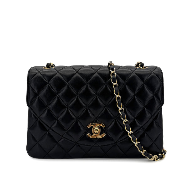 CHANEL VINTAGE MATELASSE HALF MOON CHAIN SHOULDER BAG BLACK LAMB SKIN 90297522 - PURPOSE