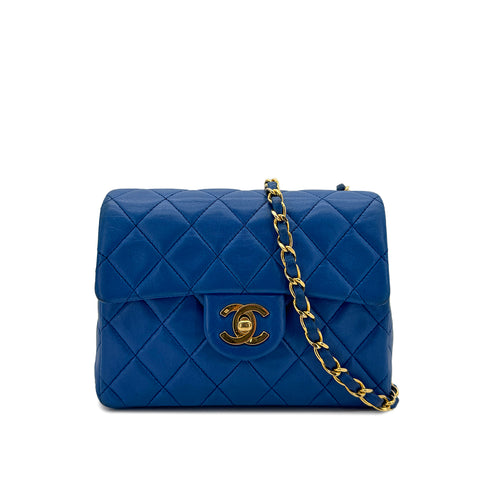 CHANEL VINTAGE MINI SQUARE 17 CHAIN SHOULDER BAG BLUE LAMB SKIN 90297531