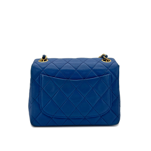 CHANEL VINTAGE MINI SQUARE 17 CHAIN SHOULDER BAG BLUE LAMB SKIN 90297531