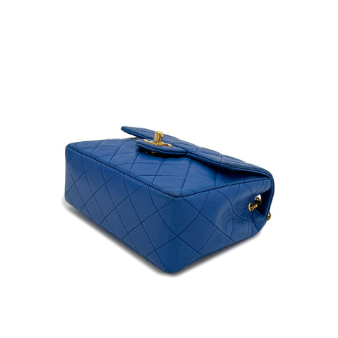 CHANEL VINTAGE MINI SQUARE 17 CHAIN SHOULDER BAG BLUE LAMB SKIN 90297531