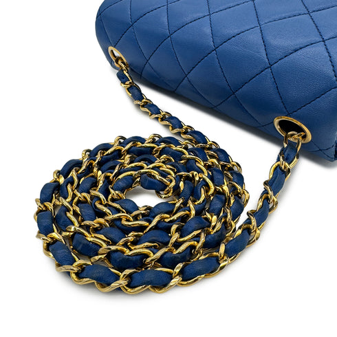 CHANEL VINTAGE MINI SQUARE 17 CHAIN SHOULDER BAG BLUE LAMB SKIN 90297531
