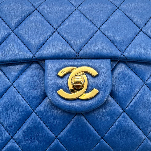 CHANEL VINTAGE MINI SQUARE 17 CHAIN SHOULDER BAG BLUE LAMB SKIN 90297531