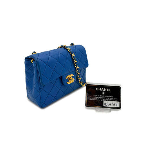CHANEL VINTAGE MINI SQUARE 17 CHAIN SHOULDER BAG BLUE LAMB SKIN 90297531