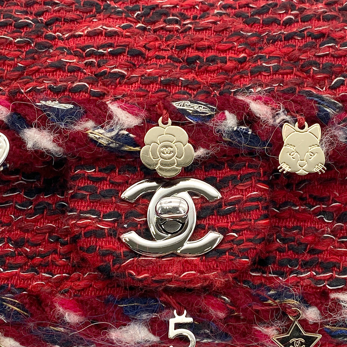 CHANEL MINI MATELASSE 20 BRAIDED CHARM CHAIN SHOULDER BAG RED TWEED 90297533