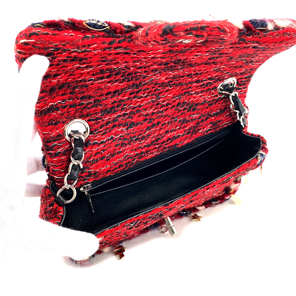 CHANEL MINI MATELASSE 20 BRAIDED CHARM CHAIN SHOULDER BAG RED TWEED 90297533