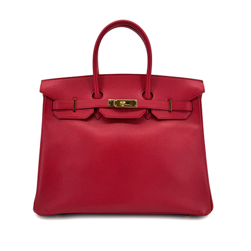 HERMES BIRKIN 35 ROUGE VIF COUCHVEL HAND BAG □A GHW 90298147 - PURPOSE
