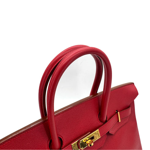 HERMES BIRKIN 35 ROUGE VIF COUCHVEL HAND BAG □A GHW 90298147 - PURPOSE