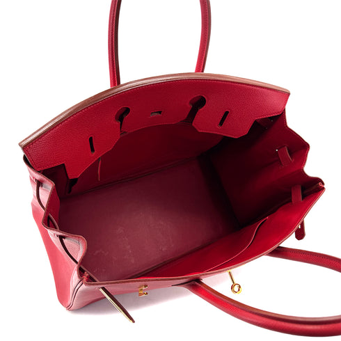 HERMES BIRKIN 35 ROUGE VIF COUCHVEL HAND BAG □A GHW 90298147 - PURPOSE