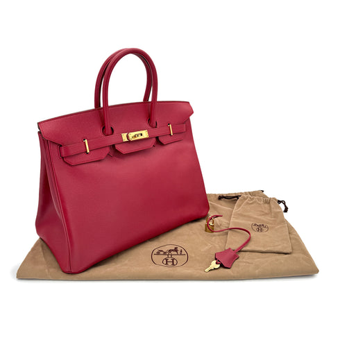 HERMES BIRKIN 35 ROUGE VIF COUCHVEL HAND BAG □A GHW 90298147 - PURPOSE