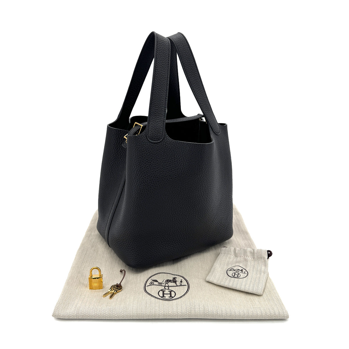 HERMES PICOTIN LOCK MM BLACK TAURILLON CLEMENCE HAND BAG Z GHW 90298149