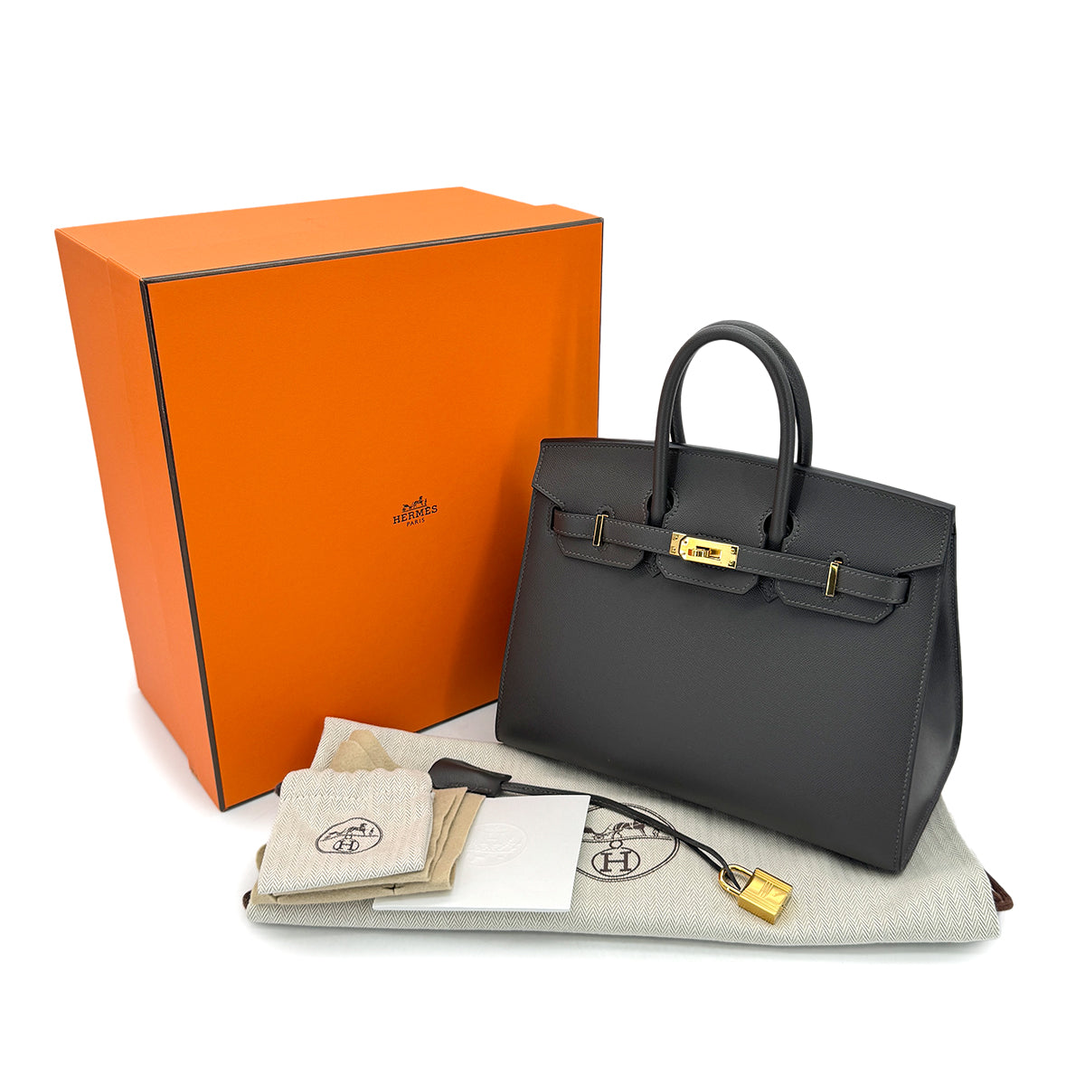 HERMES BIRKIN 25 SELLIER GRAPHITE VEAU MADAME HAND BAG Z GHW 90298151