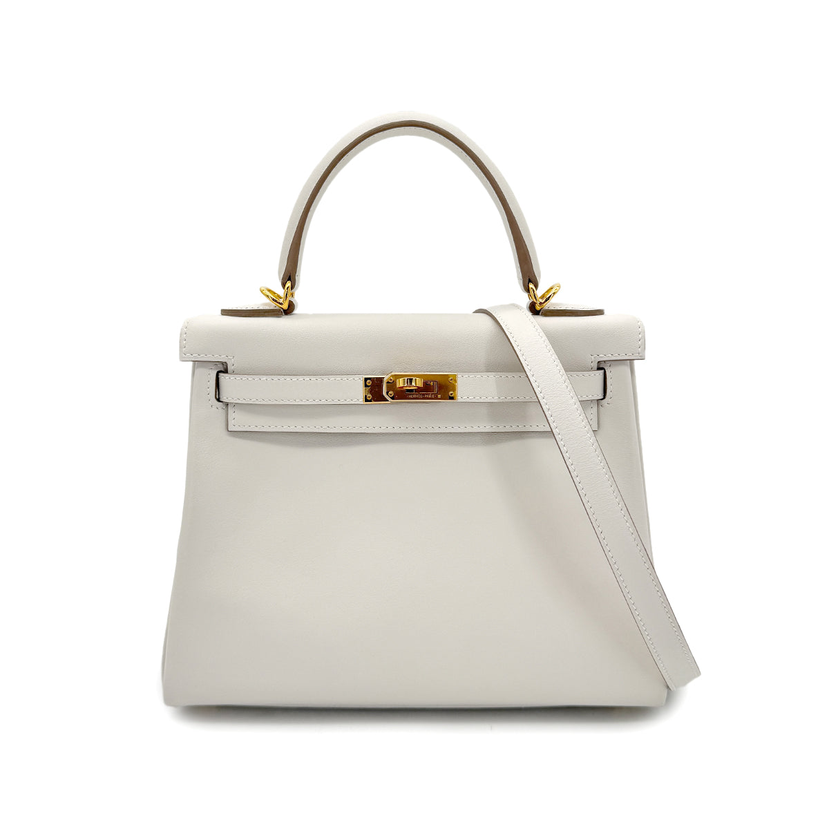HERMES KELLY 25 RETOURNE GRIS PERLE SWIFT HAND SHOULDER BAG B GHW 90298154
