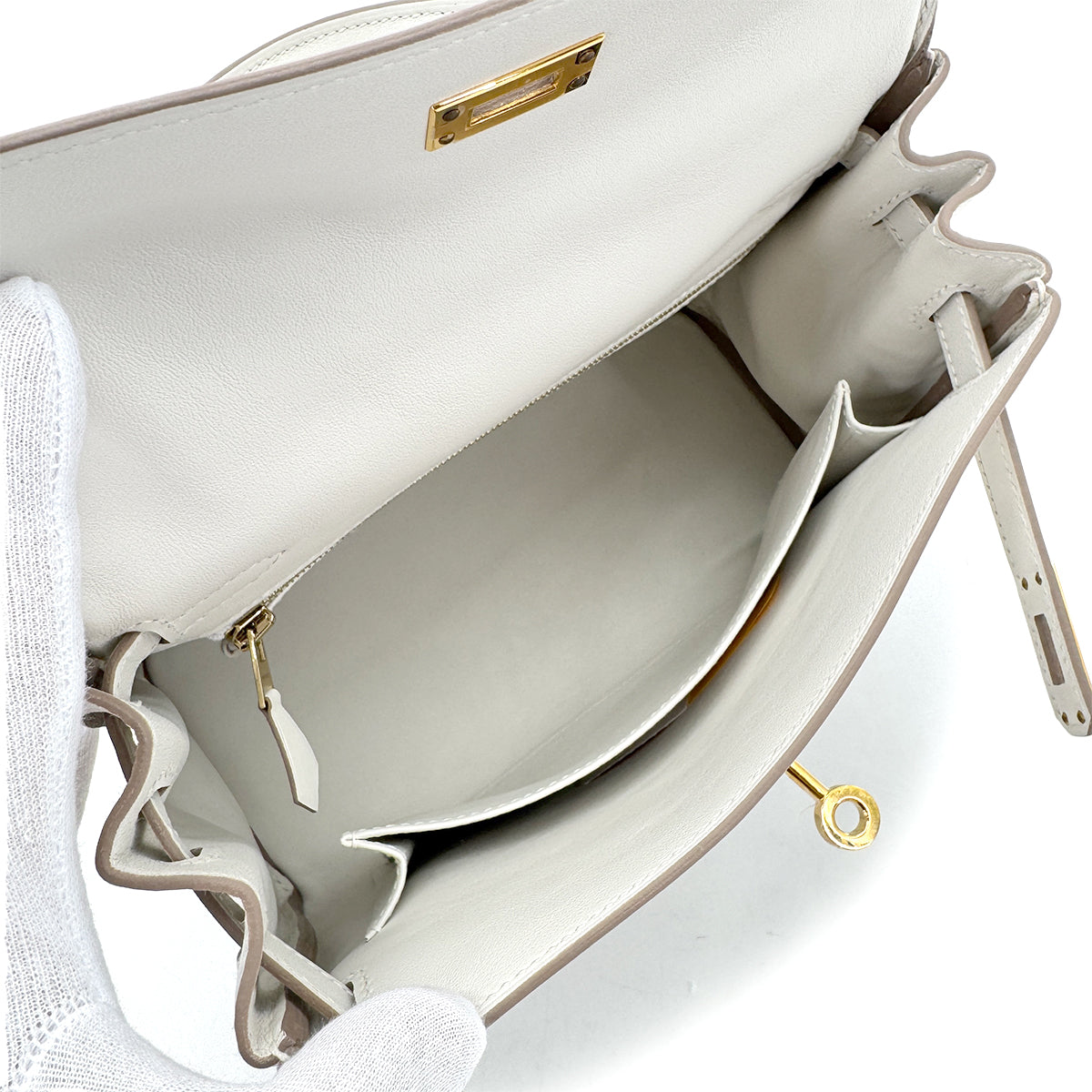 HERMES KELLY 25 RETOURNE GRIS PERLE SWIFT HAND SHOULDER BAG B GHW 90298154