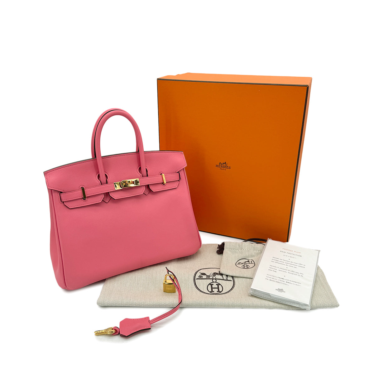 HERMES BIRKIN 25 ROSE AZALEE VEAU SWIFT HAND BAG C GHW 90298156
