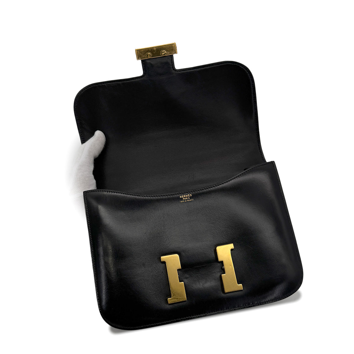 HERMES CONSTANCE 23 BLACK BOXCALF SHOULDER BAG 〇N GHW 90298157