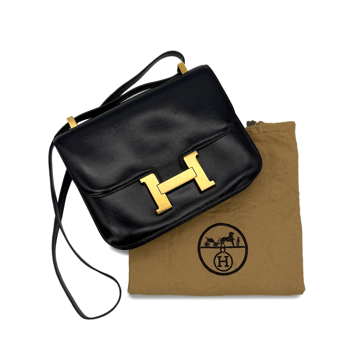 HERMES CONSTANCE 23 BLACK BOXCALF SHOULDER BAG 〇N GHW 90298157