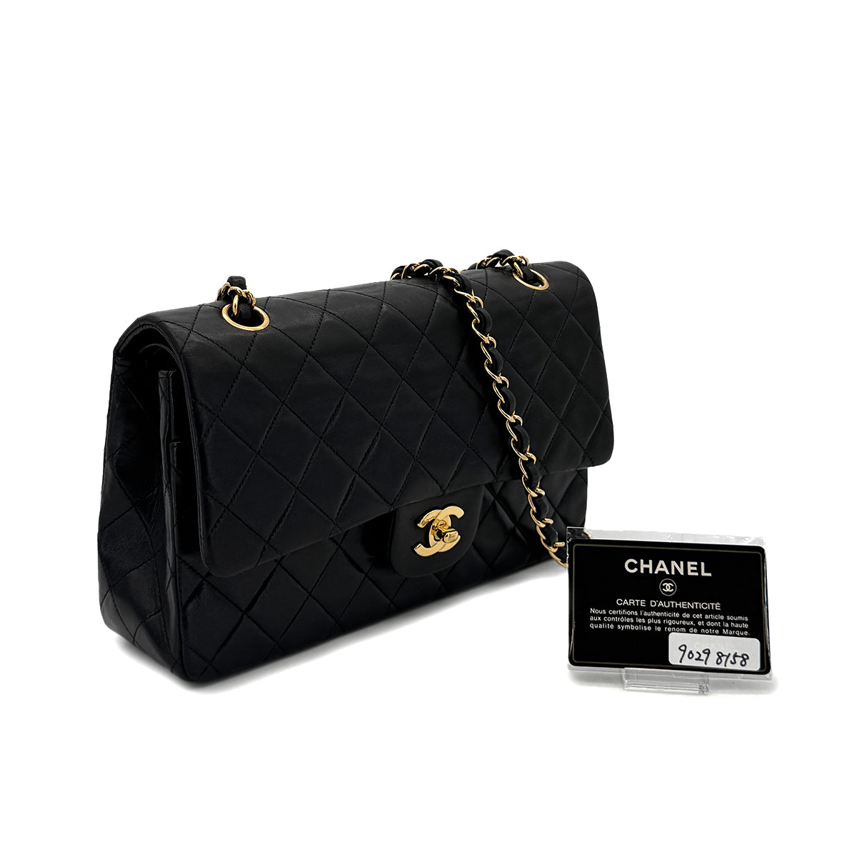 CHANEL VINTAGE CLASSIC FLAP MEDIUM CHAIN SHOULDER BAG BLACK LAMB SKIN 90298158