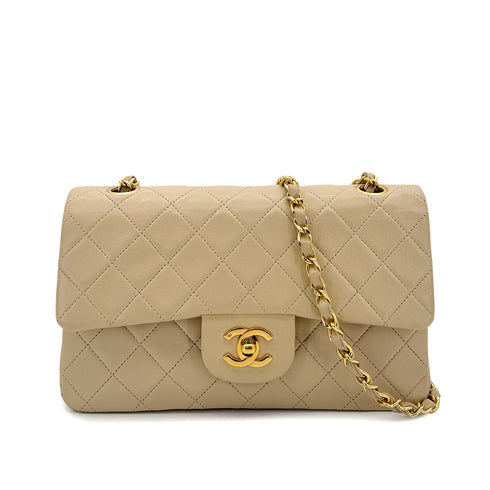 CHANEL VINTAGE CLASSIC FLAP SMALL CHAIN SHOULDER BAG BEIGE LAMB SKIN 90298161 - PURPOSE