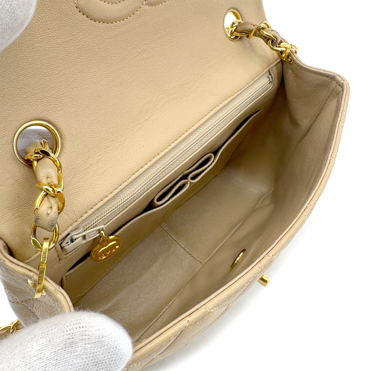 CHANEL VINTAGE MINI MATELASSE 20 CHAIN SHOULDER BAG BEIGE LAMB SKIN 90298162